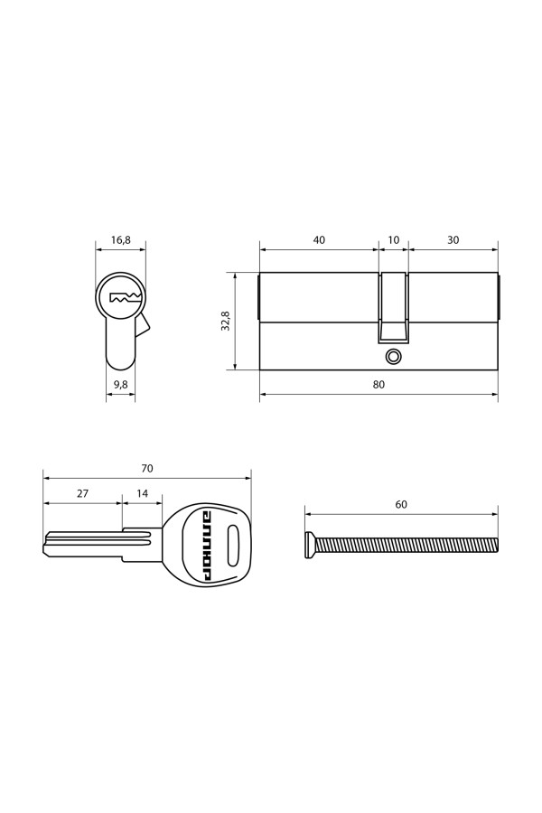 АЛЛЮР HD F 80-5К BP[30x10x40] (35x45) латунь перф.кл БЛИСТЕР Цилиндровый механизм (60,50,10)