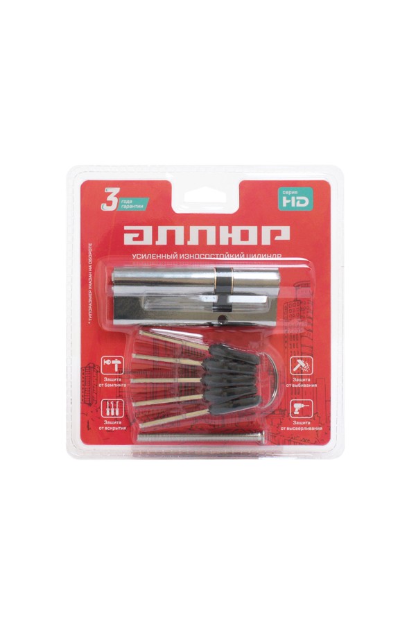 АЛЛЮР HD F 90-5К CP[25x10x55] (30x60) хром перф.кл БЛИСТЕР Цилиндровый механизм (60,50,10)