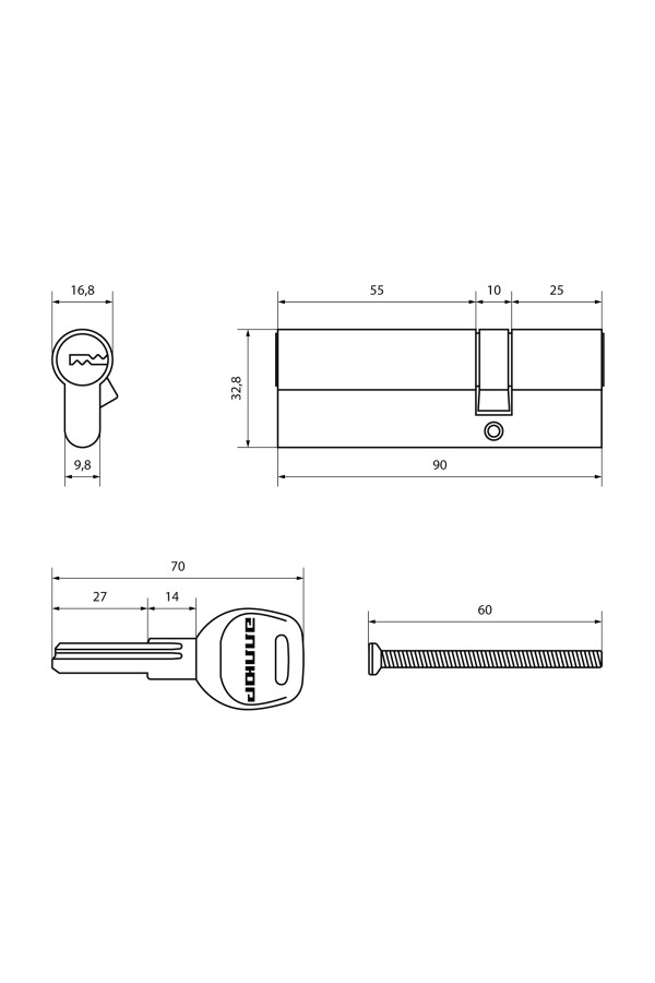 АЛЛЮР HD F 90-5К CP[25x10x55] (30x60) хром перф.кл БЛИСТЕР Цилиндровый механизм (60,50,10)