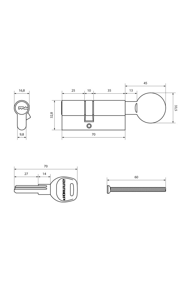 АЛЛЮР HD FG 70-5К BP (40Gx30) латунь перф.кл/верт БЛИСТЕР Цилиндровый механизм (60,50,10)