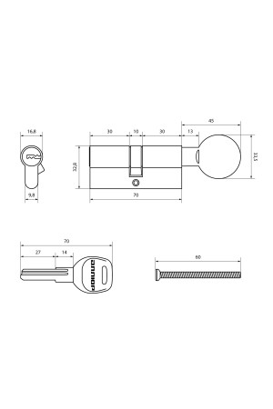 АЛЛЮР HD FG 70-5К CP (35x35G) хром перф.кл/верт БЛИСТЕР Цилиндровый механизм (60,50,10)