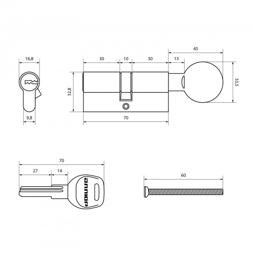 АЛЛЮР HD FG 70-5К BP (35x35G) латунь перф.кл/верт БЛИСТЕР Цилиндровый механизм (60,50,10)
