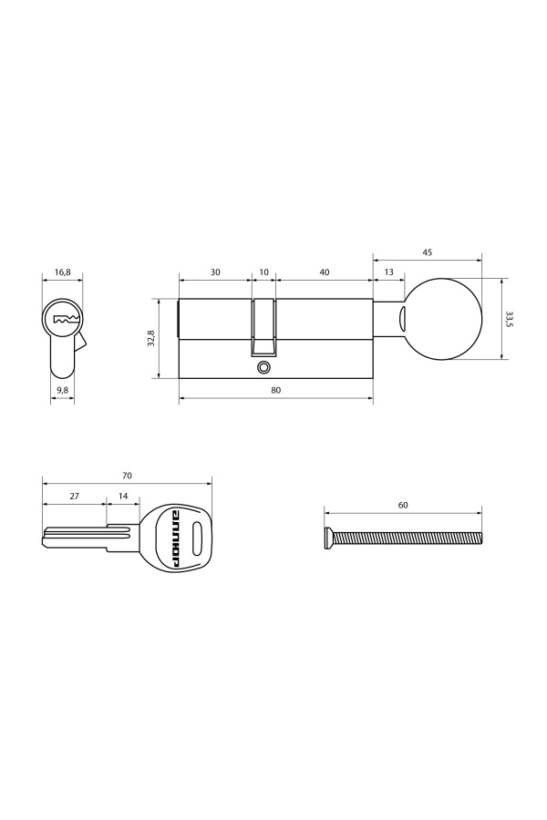 АЛЛЮР HD FG 80-5К BP (35x45G) латунь перф.кл/верт БЛИСТЕР Цилиндровый механизм (60,50,10)