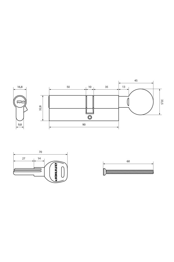 АЛЛЮР HD FG 90-5К CP[30Gx10x50] (35Gx55) хром перф.кл/верт БЛИСТЕР Цилиндровый механизм (60,50,10)