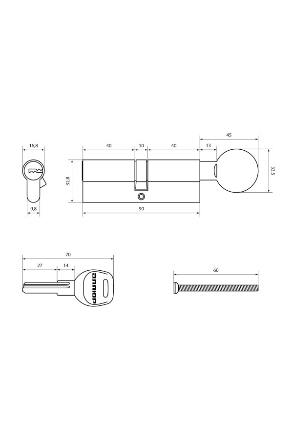 АЛЛЮР HD FG 90-5К CP (45x45G) хром перф.кл/верт БЛИСТЕР Цилиндровый механизм (60,50,10)