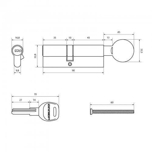 АЛЛЮР HD FG 90-5К BP[35x10x45G] (40x50G) латунь перф.кл/верт БЛИСТЕР Цилиндровый механизм (60,50,10)
