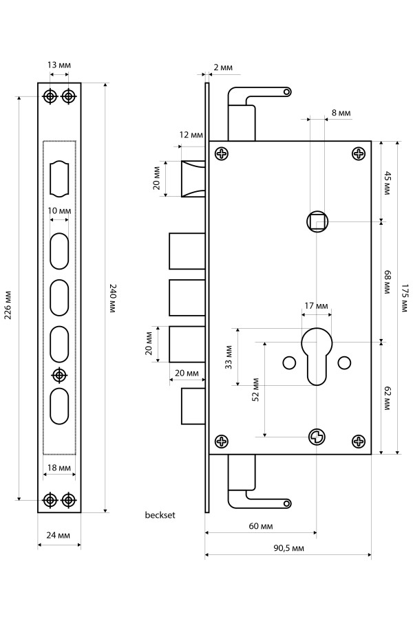 СТАНДАРТ ЗВ1-09СТ без ц/мех.б/о для кит.металл.дверей Замок врезной б/руч (20)