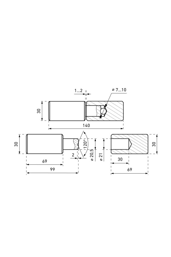 Киров Секрет ПГ-30 (30х140) шарнир-петля под сварку с шариком (16)