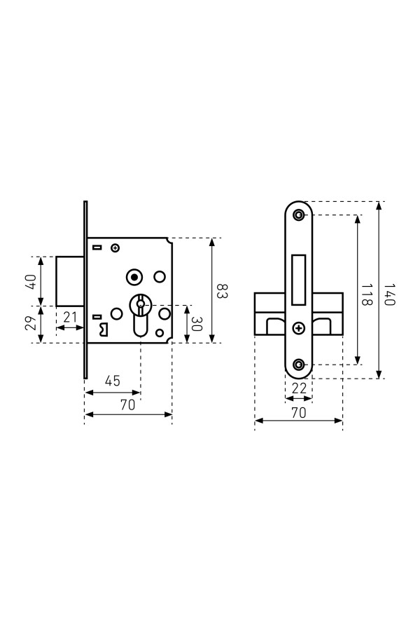 Птимаш ЗВ1-2У ПАКЕТ Замок врезной б/руч  (30)