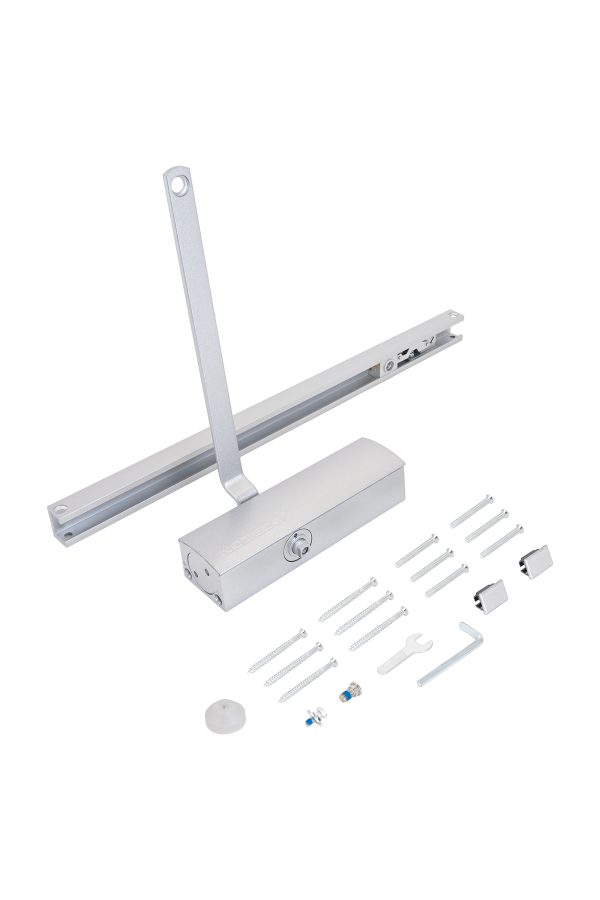 NOTEDO Доводчик дверной  DC-075 SL+HO SILVER со скользящей тягой, с фикс. до 60 кг (10)