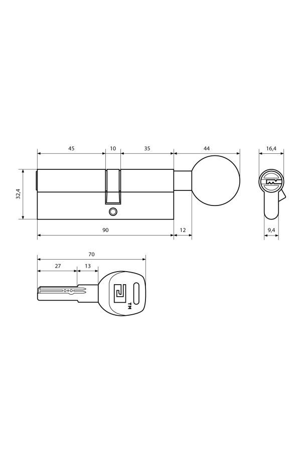 АЛЛЮР HD FG 90-5К CP[35Gx10x45] (40Gx50) хром перф.кл/верт БЛИСТЕР Цилиндровый механизм (60,50,10)