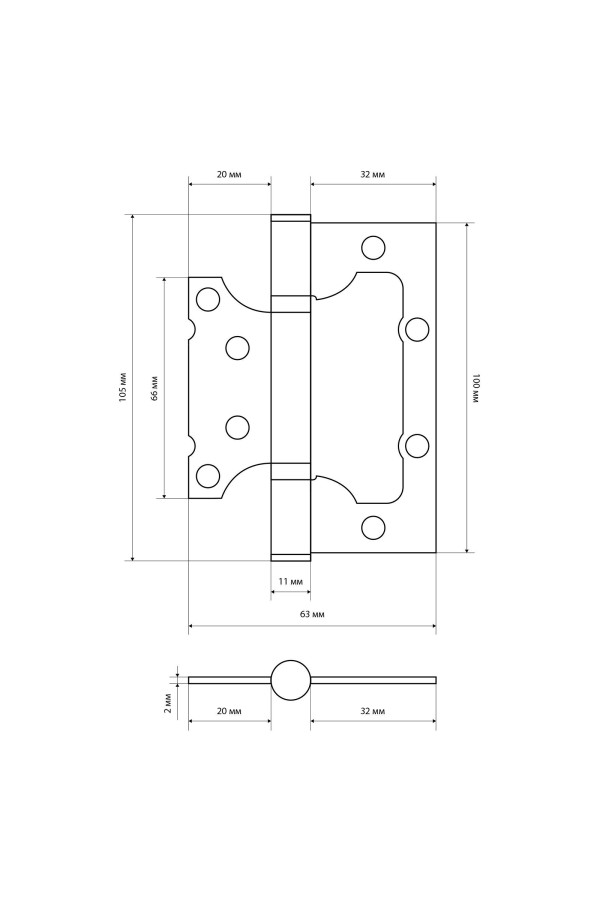 СТАНДАРТ 100х63х2мм 2BB SN никель Петля накладная без врезки 1 шт. (100,20)