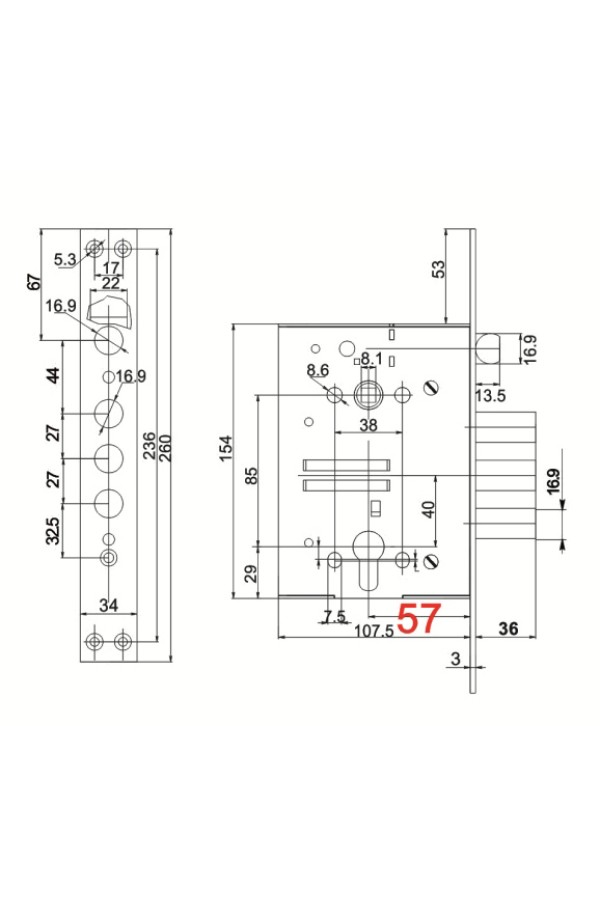 Рязань ЗВ 4-3/85К б/о без ЦМ м/о 85мм 79059 Замок врезной тяжелый (12)