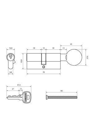 АЛЛЮР  A.G 70-6К BP латунь вертушка BLISTER Цилиндровый механизм (40,10)