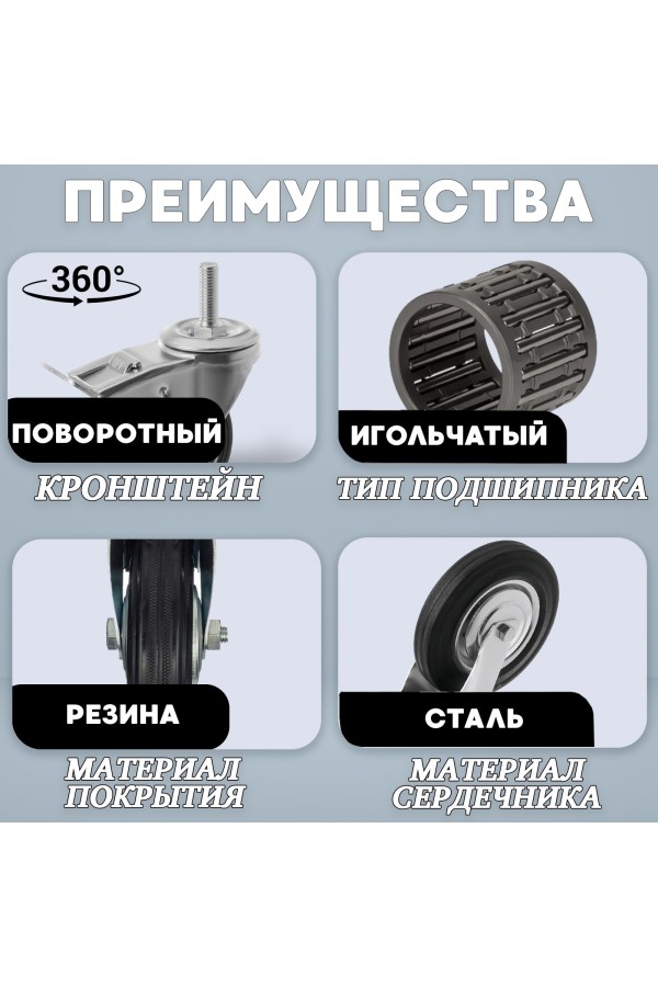ХБ Колёса промышленные поворотные с тормозом винт М12/ 85мм/ 2шт