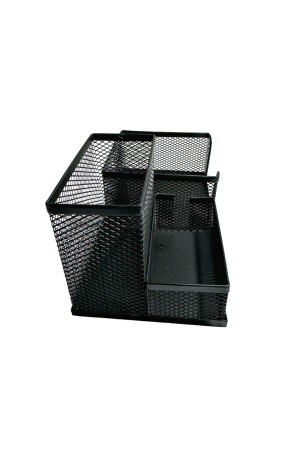 ХБ Органайзер для канцелярии настольный , подставка для ручек и карандашей, 3 секции металлическая, 20х10х10 см, цвет черный