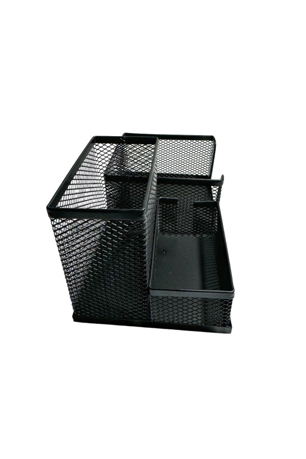 ХБ Органайзер для канцелярии настольный , подставка для ручек и карандашей, 3 секции металлическая, 20х10х10 см, цвет черный