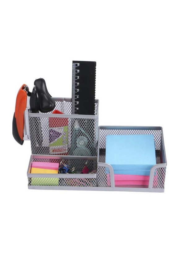 ХБ Органайзер для канцелярии , Подставка для ручек и карандашей , 3 ячейки, металл, 20х10х10 см, цвет серая