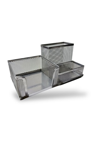 ХБ Органайзер для канцелярии , Подставка для ручек и карандашей , 3 ячейки, металл, 20х10х10 см, цвет серая