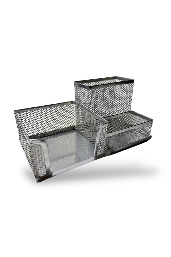 ХБ Органайзер для канцелярии , Подставка для ручек и карандашей , 3 ячейки, металл, 20х10х10 см, цвет серая