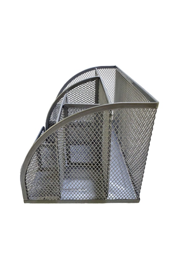 ХБ Органайзер для канцелярии настольный, подставка для ручек и карандашей, 7 ячеек металлическая, 22х13х14 см, цвет серая