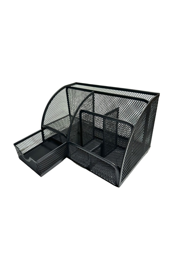 ХБ Органайзер для канцелярии настольный , подставка для ручек и карандашей, 7 ячеек металлическая, 22х13х14 см, цвет черный