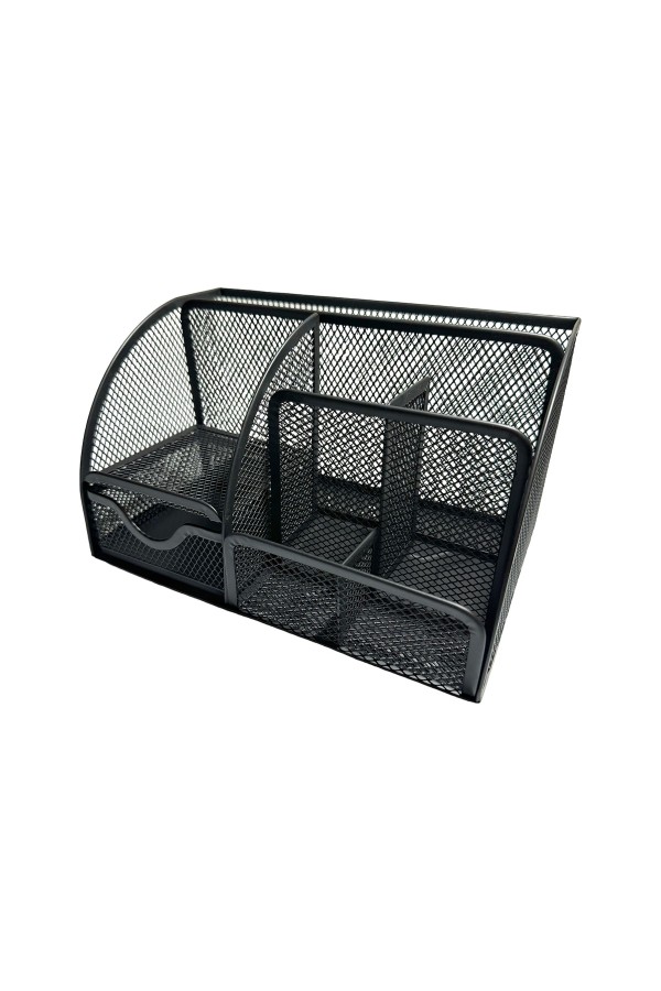 ХБ Органайзер для канцелярии настольный , подставка для ручек и карандашей, 7 ячеек металлическая, 22х13х14 см, цвет черный