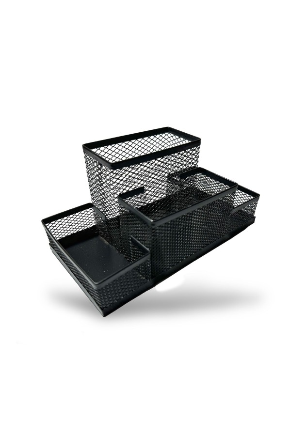 ХБ Органайзер для канцелярии , подставка для ручек и карандашей, 4 секции металлическая, 20х10х10 см, цвет черный