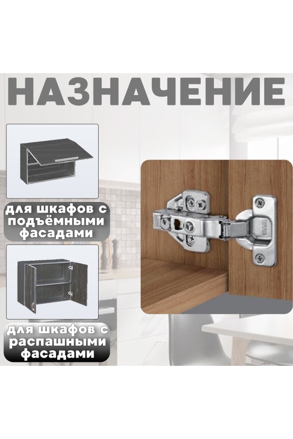 ХБ Петли мебельные накладные с доводчиком CLIP-ON 110 градусов, 3D регулировка, 2шт