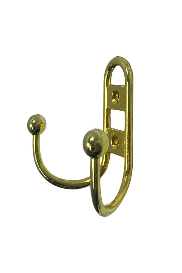 ХБ Крючок для одежды настенный двухрожковый прутковый Золотой 1шт