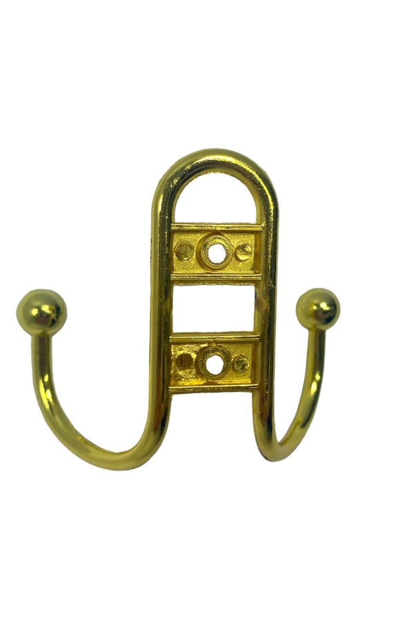 ХБ Крючок для одежды настенный двухрожковый прутковый Золотой 1шт