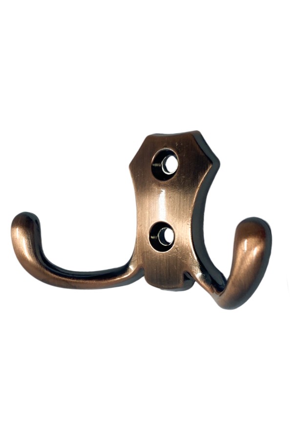 ХБ Крючок для одежды настенный двухрожковый гладкий усиленный Медь 2шт