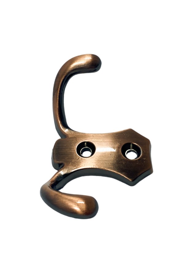 ХБ Крючок для одежды настенный двухрожковый гладкий усиленный Медь 2шт