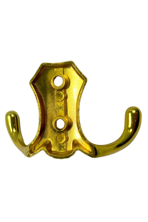 ХБ Крючок для одежды настенный двухрожковый гладкий усиленный Золотой 2шт