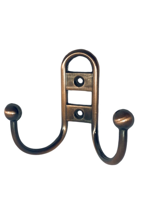 ХБ Крючок для одежды настенный двухрожковый прутковый Медный 1шт