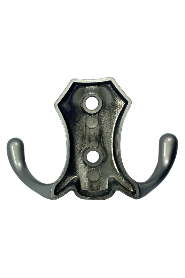 ХБ Крючок для одежды настенный двухрожковый гладкий усиленный Матовый никель 2шт