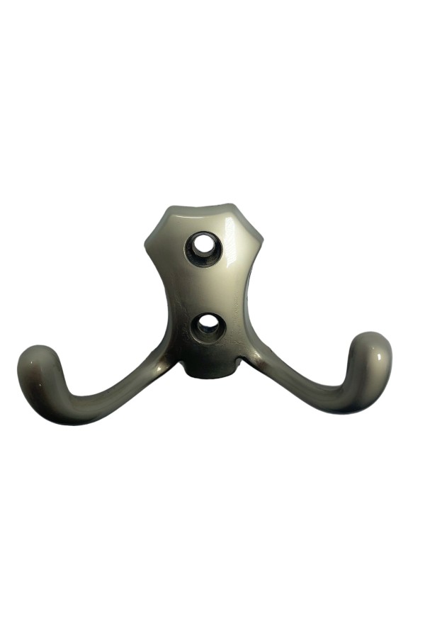 ХБ Крючок для одежды настенный двухрожковый гладкий усиленный Матовый никель 2шт