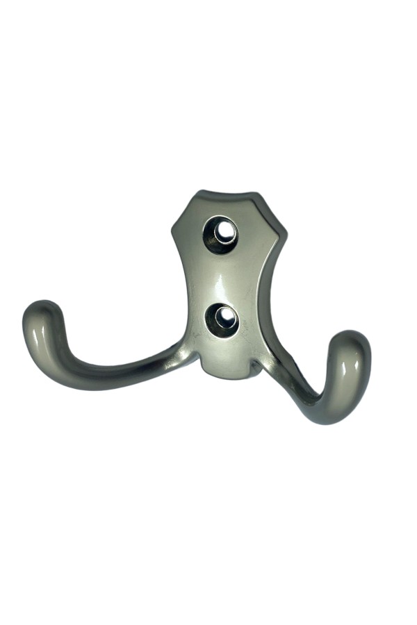 ХБ Крючок для одежды настенный двухрожковый гладкий усиленный Матовый никель 2шт
