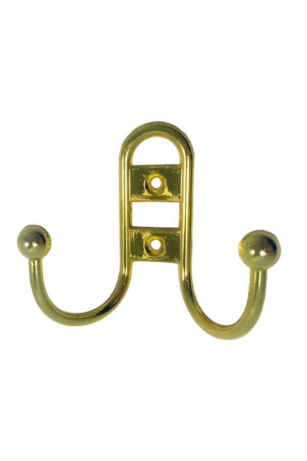 ХБ Крючок для одежды настенный двухрожковый прутковый Золотой 3шт