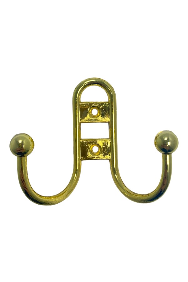 ХБ Крючок для одежды настенный двухрожковый прутковый Золотой 3шт