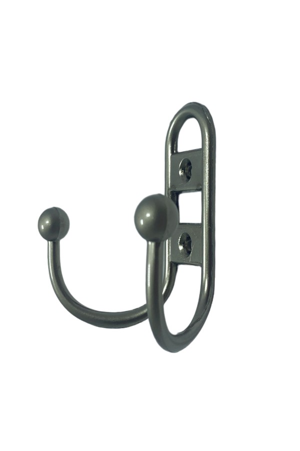 ХБ Крючок для одежды настенный двухрожковый прутковый Матовый никель 1шт