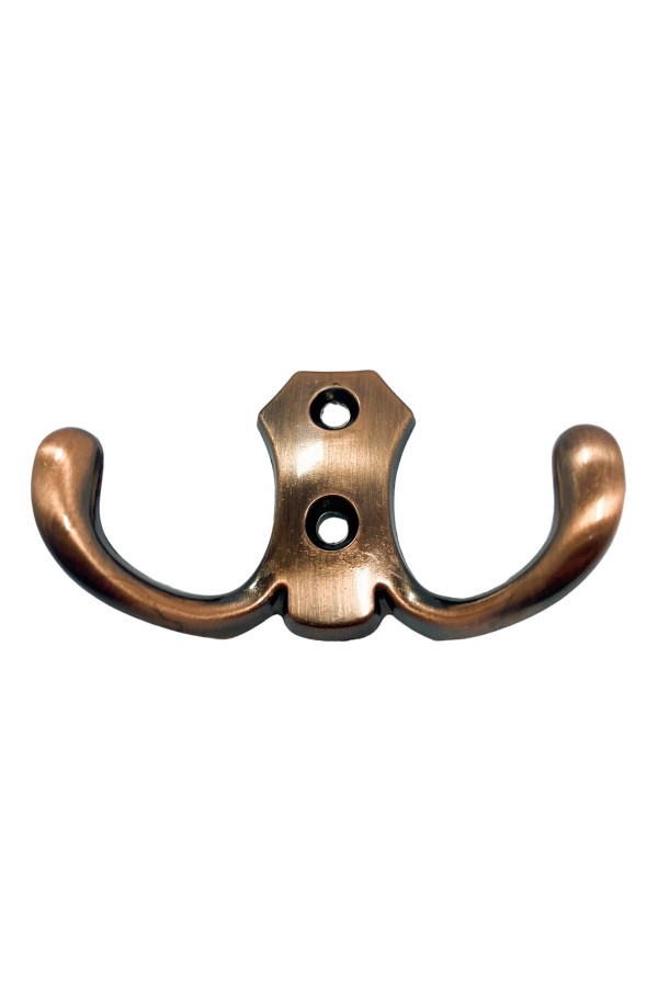 ХБ Крючок для одежды настенный двухрожковый гладкий усиленный Медь 1шт