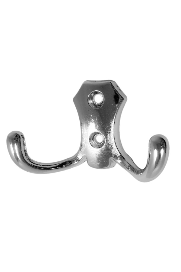 ХБ Крючок для одежды настенный двухрожковый гладкий усиленный Хром 3шт