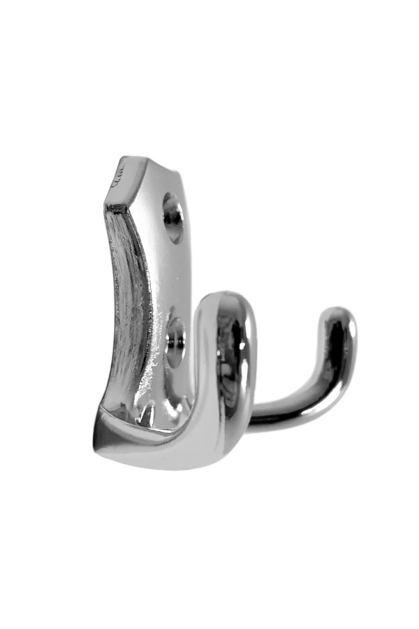 ХБ Крючок для одежды настенный двухрожковый гладкий усиленный Хром 3шт