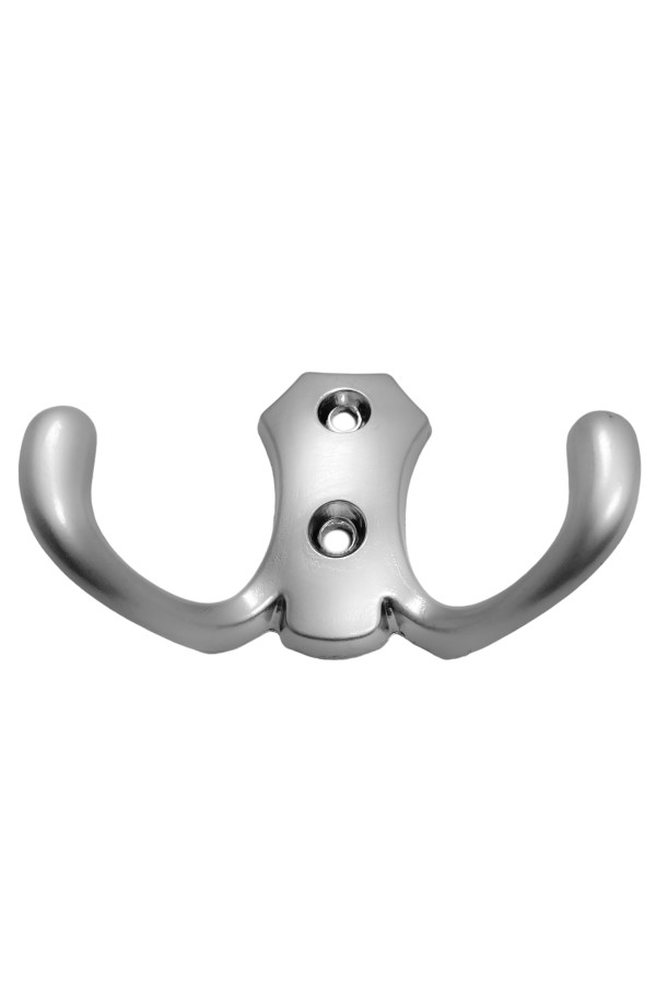 ХБ Крючок для одежды настенный двухрожковый гладкий усиленный Матовый хром 1шт