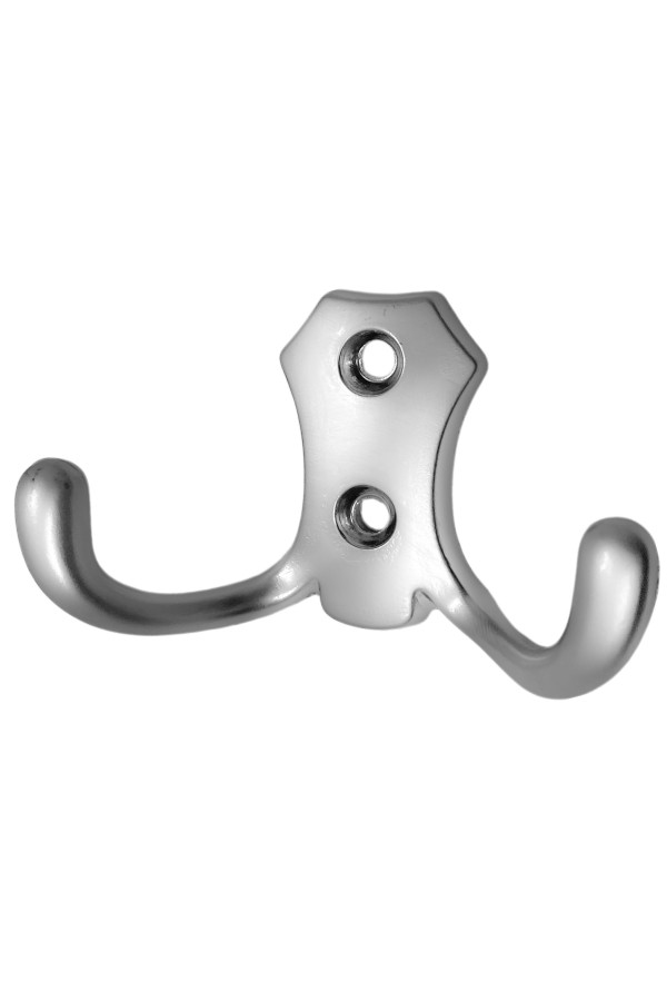 ХБ Крючок для одежды настенный двухрожковый гладкий усиленный Матовый хром 2шт