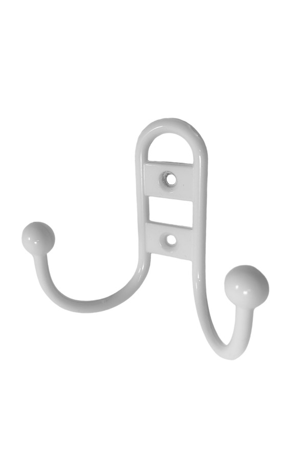 ХБ Крючок для одежды настенный двухрожковый прутковый Белый 1шт