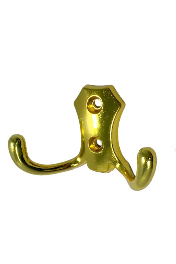 ХБ Крючок для одежды настенный двухрожковый гладкий усиленный Золотой 1шт