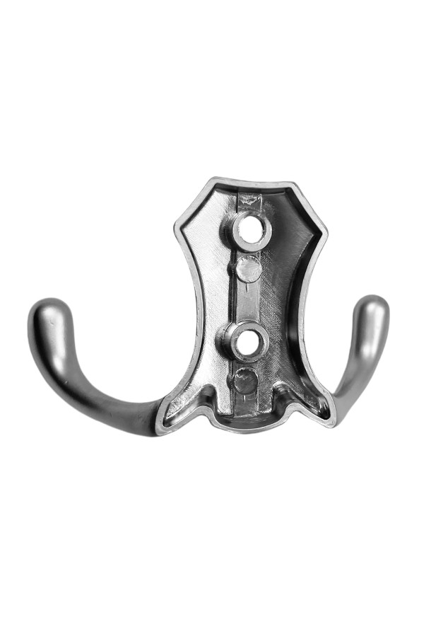 ХБ Крючок для одежды настенный двухрожковый гладкий усиленный Матовый хром 3шт