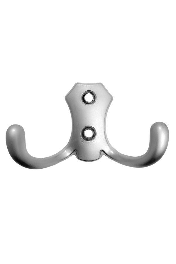 ХБ Крючок для одежды настенный двухрожковый гладкий усиленный Матовый хром 3шт